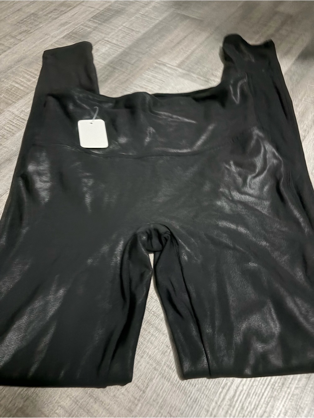 SPANX Black Faux Leather High-Rise Leggings- M